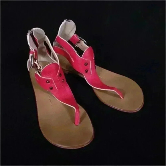 Giuseppe Zanotti Sandal Thong T-Strap Red 6.5 Flat Leather Gladiator Straps 36.5 - Picture 5 of 7